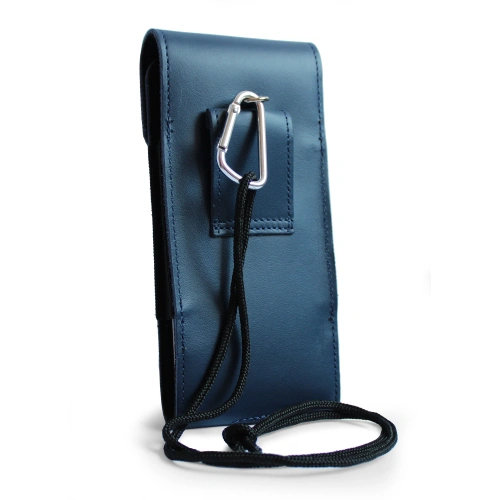 Leather neck case / belt case / loop vertical holster LURESKO HECTOR XXL 167x78x10mm (smooth blue blue thread)