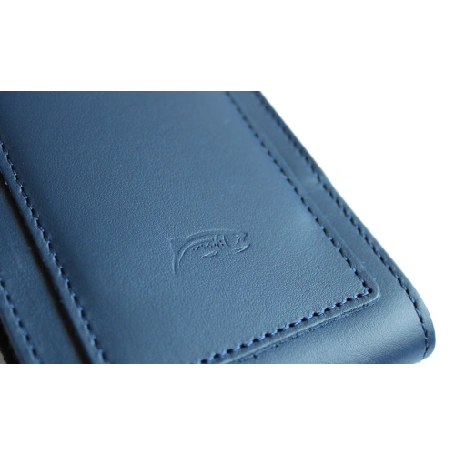 Leather neck case / belt case / loop vertical holster LURESKO HECTOR XXL 167x78x10mm (smooth blue blue thread)