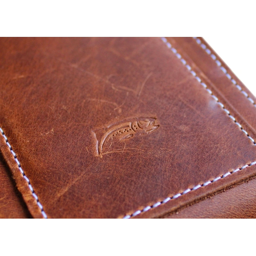 Leather neck case / belt case / loop vertical holster LURESKO HECTOR XXL 167x78x10mm (light brown vintage white thread)