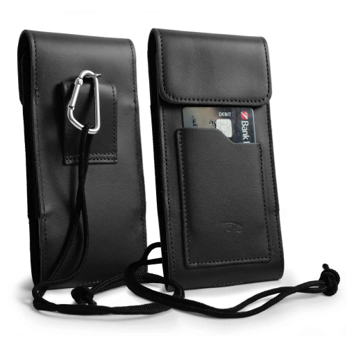 Leather neck case / belt case / loop case / vertical holster LURESKO HECTOR XXL 167x78x10mm (black smooth black thread)