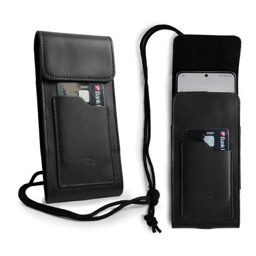 Leather neck case / belt case / loop case / vertical holster LURESKO HECTOR XXL 167x78x10mm (black smooth black thread)