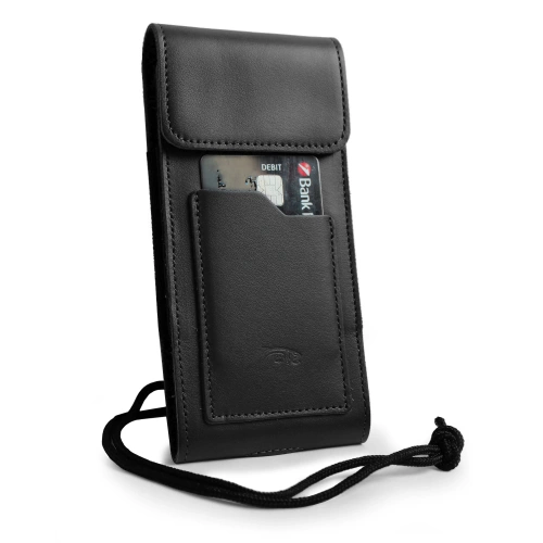 Leather neck case / belt case / loop case / vertical holster LURESKO HECTOR XXL 167x78x10mm (black smooth black thread)