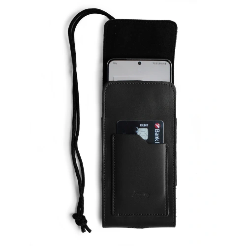 Leather neck case / belt case / loop case / vertical holster LURESKO HECTOR XXL 167x78x10mm (black smooth black thread)