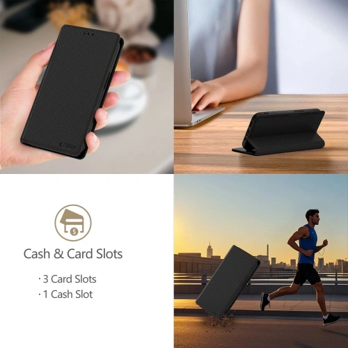 Etui Tech-Protect Wallet RS z klapką, zamontowane na smartfonie Samsung Galaxy A56 5G.