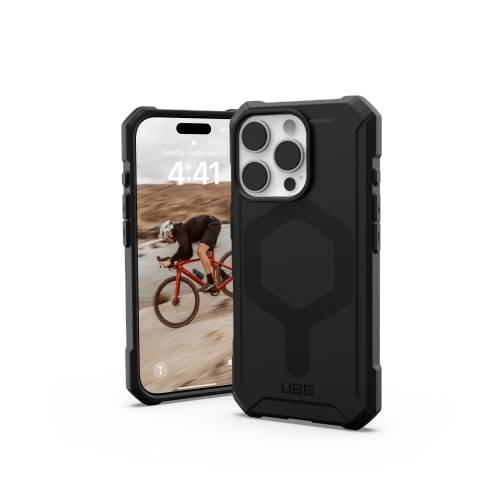 Szczeg&oacute;ły etui UAG z bliska, pokazujące teksturę i wycięcia na porty.