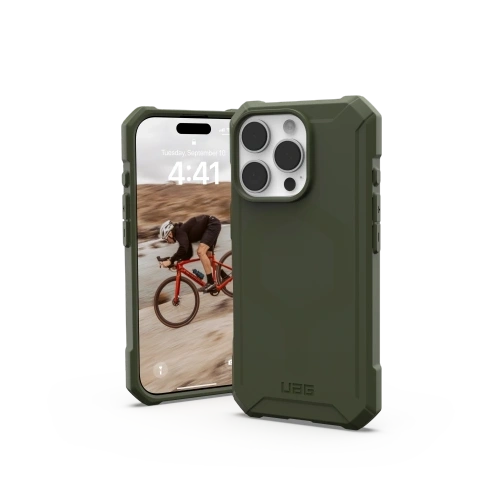 Η θήκη UAG τοποθετημένη στο iPhone 16 Pro, δείχνοντας ακριβείς κοπές για τις θύρες.