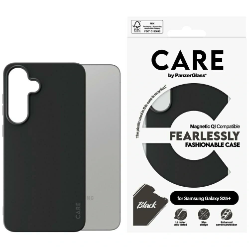 Etui CARE by PanzerGlass Fashion QI w kolorze czarnym, idealne do Samsung Galaxy S25+ Plus.