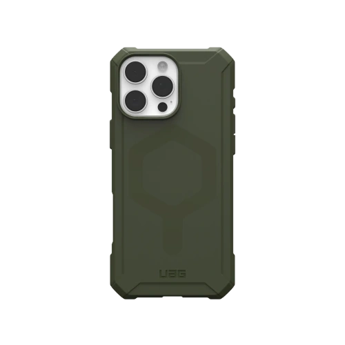 Etui UAG Urban Armor Gear w oliwkowym kolorze, idealne do iPhone 16 Pro Max z systemem MagSafe.