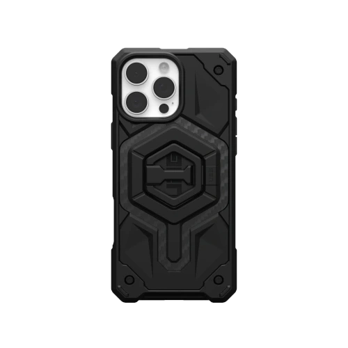 Etui UAG Monarch Pro w kolorze czarnym, idealnie dopasowane do iPhone 16 Pro Max.