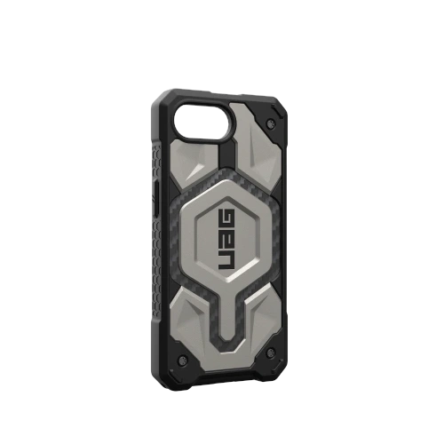 Widok z przodu etui UAG Monarch Pro z wyraźnym logo i wycięciami na porty.