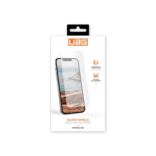 Szkło hartowane UAG na telefonie, prezentujące zestaw do łatwej aplikacji.