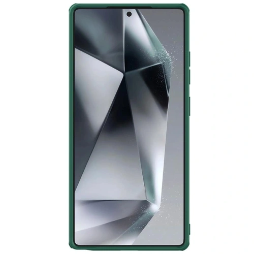 Green Nillkin case for Samsung Galaxy S25 Ultra, providing protection and a stylish appearance.