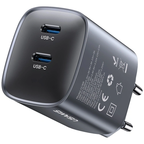 Chargeur USAMS CC305 T66 45W - deux ports USB-C dans un boîtier en ABS et polycarbonate