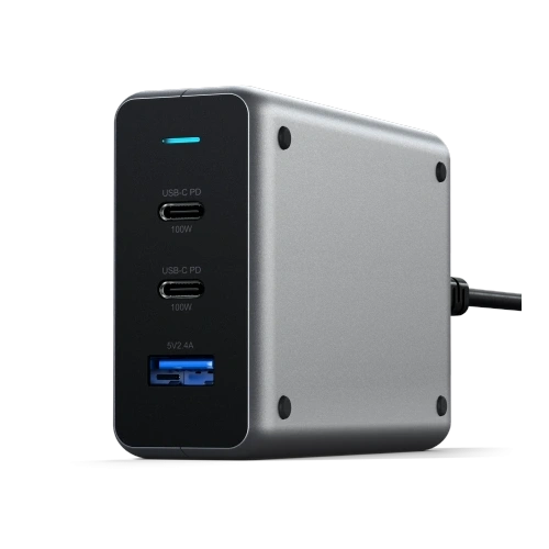 Satechi charger capable of charging 4 devices simultaneously, ideal for home and office use.