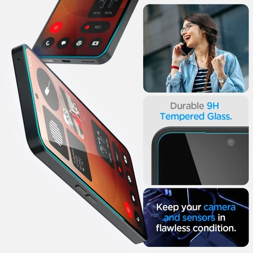 Tempered glass application kit from Spigen, ensuring easy installation on the phone.