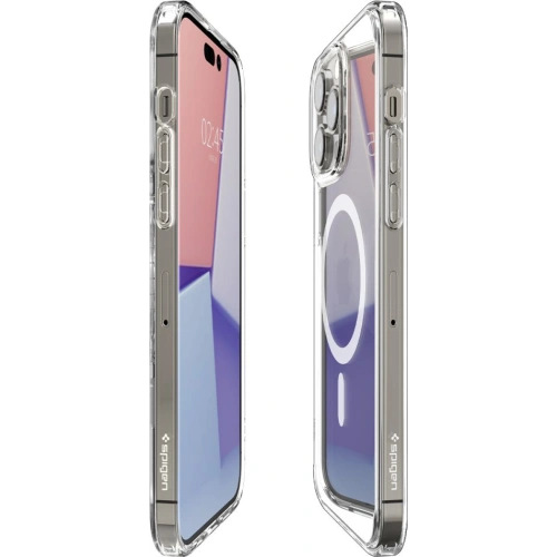 Widok etui Spigen Ultra Hybrid MagSafe z tyłu, pokazujący logo producenta