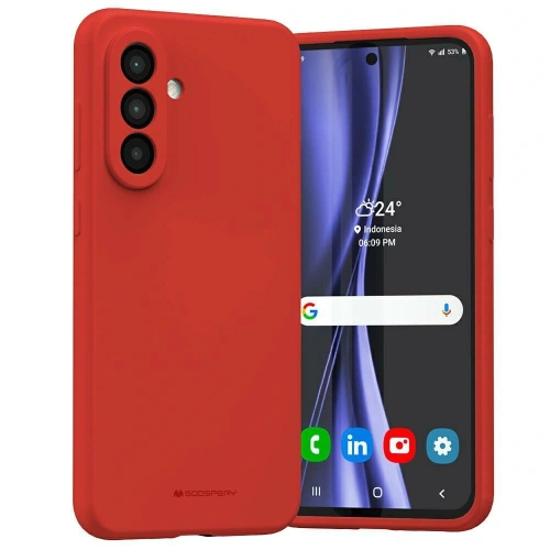 Etui Mercury Silicone w kolorze czerwonym, idealnie dopasowane do Samsung Galaxy A56, wykonane z elastycznego silikonu.