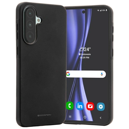 Etui Mercury Soft w kolorze czarnym, idealnie dopasowane do Samsung Galaxy A56, wykonane z trwałego materiału TPU.