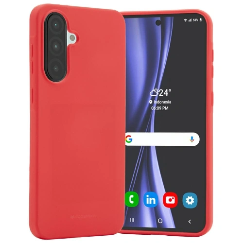 Etui Mercury Soft w kolorze czerwonym, idealnie dopasowane do Samsung Galaxy A56, wykonane z elastycznego materiału TPU.