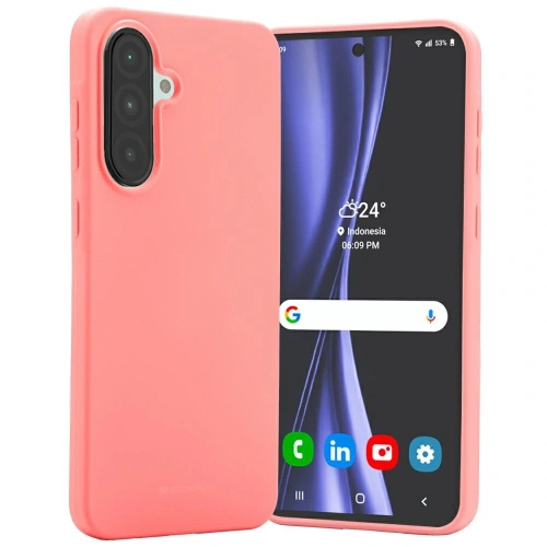 Etui Mercury Soft w kolorze różowym, idealnie dopasowane do Samsung Galaxy A56, wykonane z elastycznego materiału TPU.