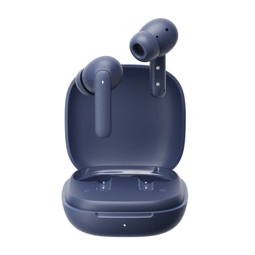 Bezprzewodowe słuchawki dokanałowe QCY Buds T43 w kolorze niebieskim na białym tle