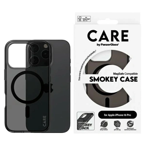 Etui CARE by PanzerGlass w dymnym kolorze, idealnie dopasowane do iPhone 16 Pro.