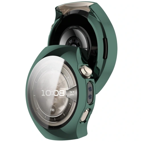 Etui z osłoną ekranu Bizon Case Watch Felipe w zielonym kolorze, idealne do Huawei Watch 5 46mm.