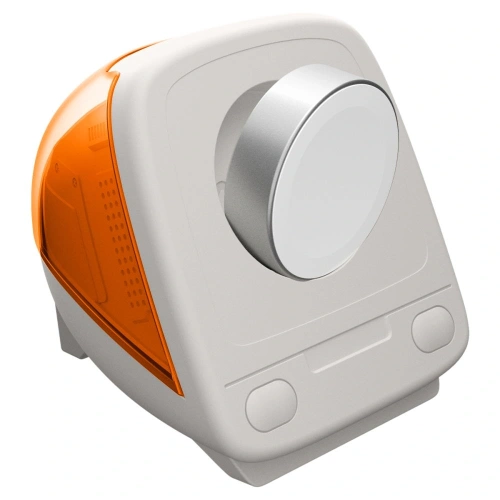 Stylowa podstawka Spigen Classic C1 w pomarańczowym kolorze, dopasowana do Apple Watch.