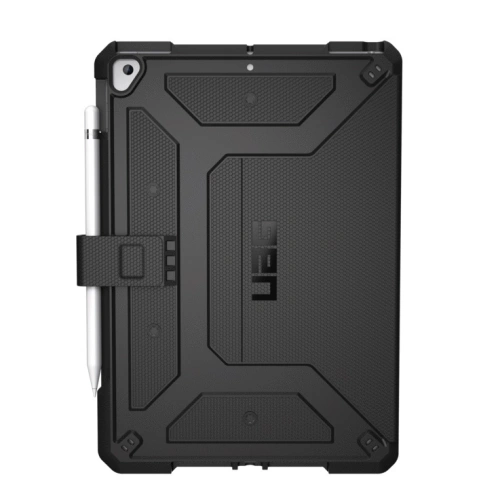 Etui UAG Metropolis w kolorze czarnym, idealnie dopasowane do Apple iPad 10.2, z klapką i funkcją pochłaniania wstrząs&oacute;w.