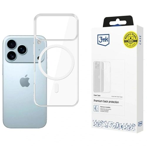 Etui 3MK Clear MagCase w kolorze przezroczystym, idealnie dopasowane do Apple iPhone 17 Pro Max z funkcją MagSafe.