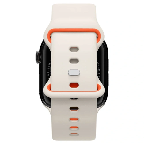 Pasek Spigen Nano Pop w kolorze beżowym z pomarańczowymi detalami, kompatybilny z modelami Apple Watch 44mm i 45mm
