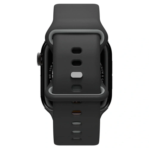 Zbliżenie na czarny pasek Spigen Nano Pop z teksturą silikonową dla Apple Watch 44/45/46/49mm