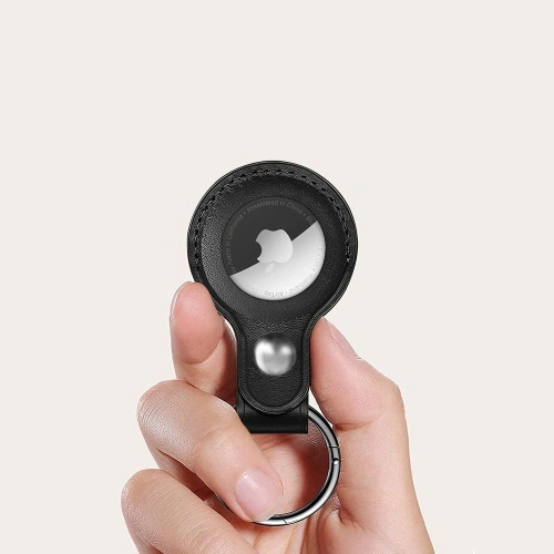 Produkt: czarny brelok na AirTag, bez magnesu MagSafe, z eleganckim wykończeniem.