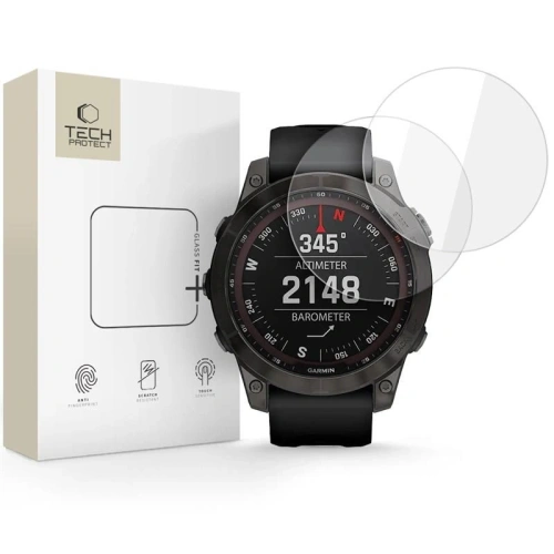 Szkło hartowane Tech-Protect Glass Fit+ do Garmin Fenix 7x i 7x Pro, przejrzyste i odporne na zarysowania o twardości 9H.