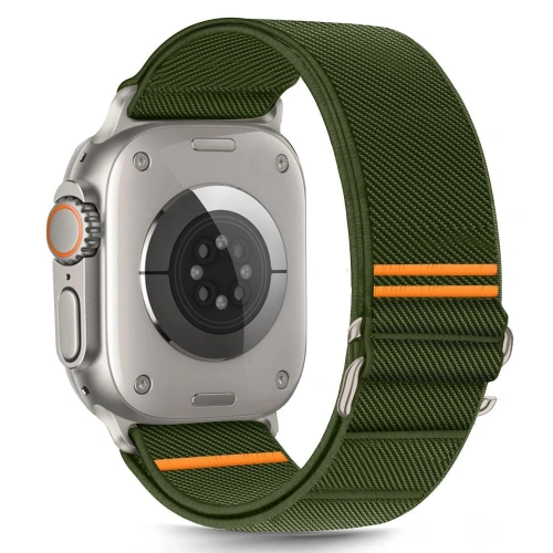 Pasek nylonowy Tech-Protect w kolorze khaki na Apple Watch 6/7/8/9/10/SE / Ultra 1/2, zapewniający wygodę i trwałość.
