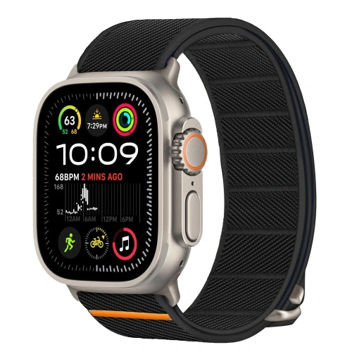 Nylonowy pasek Tech-Protect dla Apple Watch, czarny, z wytrzymałym zapięciem, pasujący do modeli 6-10 i SE / Ultra 1/2 o rozmiarze 44-49mm