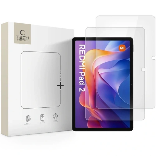 Szkło hartowane Tech-Protect Glass Fit+ do Xiaomi Redmi Pad 2 i SE, przeznaczone do ochrony ekranu.