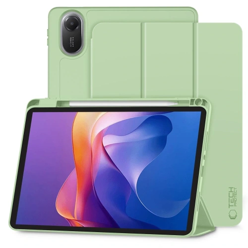 Etui Tech-Protect SmartCase Pen Xiaomi Redmi Pad 2 w kolorze matcha green, wykonane z miękkiego silikonu.