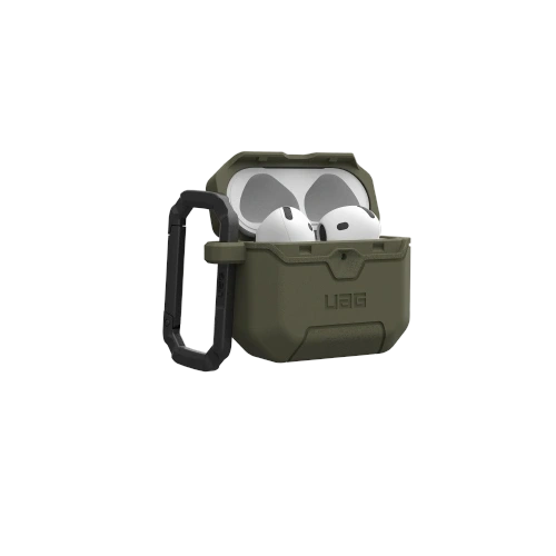 Stylish UAG case in olive color, perfect for protecting Apple AirPods 4.