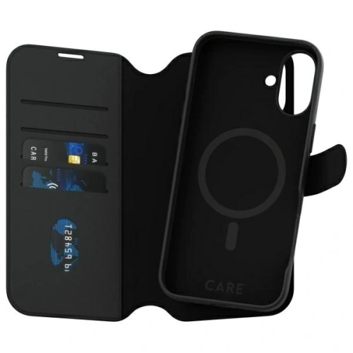 Flip case CARE by PanzerGlass in black, made of eco-leather.