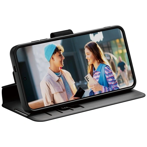 Flip case in use, showcasing the stand function for comfortable viewing.