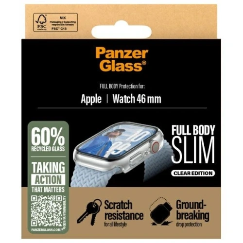 Detalii despre protectorul PanzerGlass Snappie, evidențiind materialul transparent și designul.