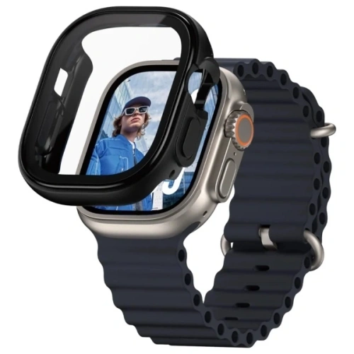Protecția ecranului PanzerGlass Snappie Full Body de culoare neagră pentru Apple Watch Ultra 2.