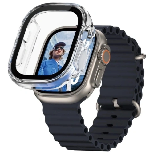 Bildschirmabdeckung PanzerGlass Snappie Full Body für Apple Watch Ultra 2 in transparentem Farbton.