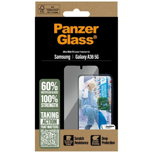 PanzerGlass tempered glass in a set, providing screen protection for the phone against damages.
