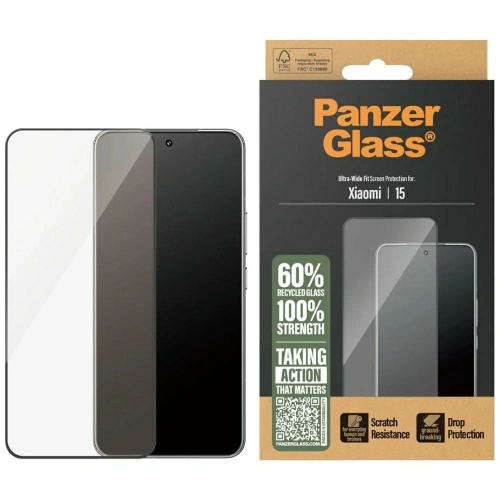 Szkło hartowane PanzerGlass Ultra-Wide Fit do Xiaomi 15, przedstawiające idealne dopasowanie do ekranu.