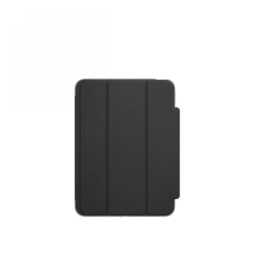 ZAGG Crystal Palace Folio case in clear color, lying on a table.