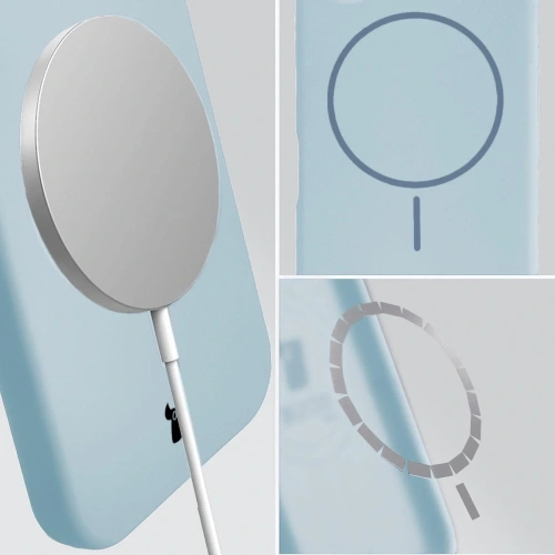 Vedere laterală a husei din silicon cu inel magnetic pentru iPhone 15