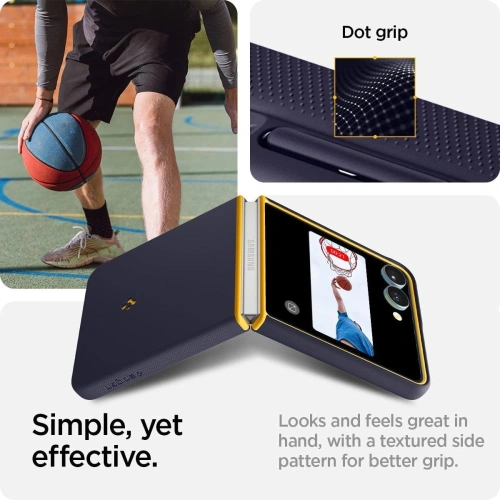 Etui Spigen na Samsung Galaxy Z Flip 7, z bliska, z widocznym logo marki.