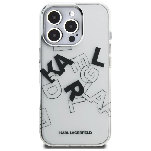 Zbliżenie na etui Karl Lagerfeld, pokazujące unikalny szkicowy wzór.